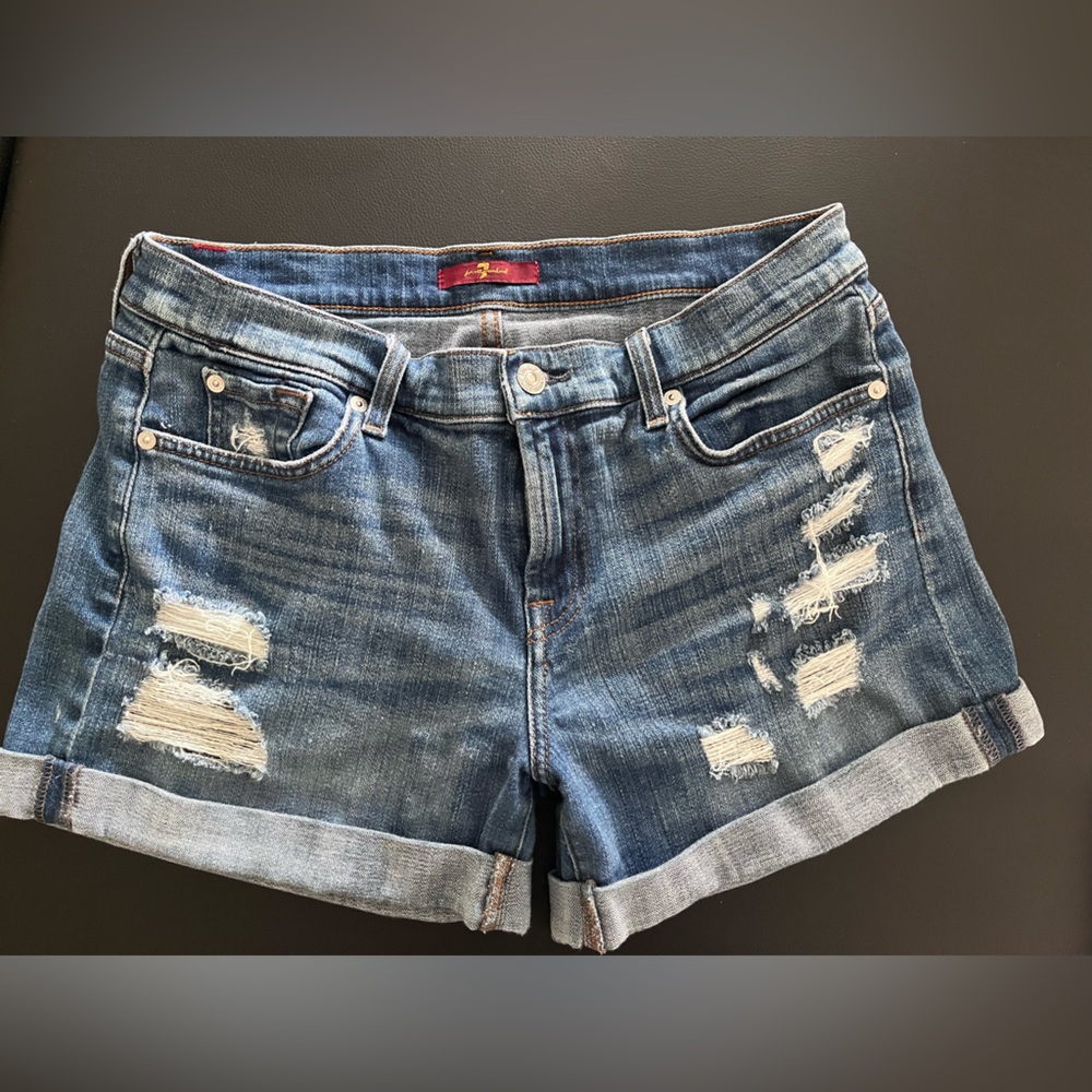 7 For All Mankind Blue Denim Shorts